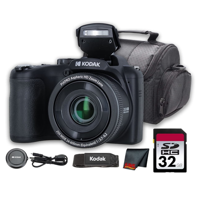 Kodak PIXPRO AZ255 16MP Digital Camera, 25X Optical Zoom, 1080p Video, 3" LCD, Black with 32GB Memory Card & Camera Case