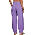 thumbnail image 4 of XFLWAM Women Fashion Solid Loose Harem Pants Capri Baggy Pants Casual Linen Long Pants Purple S, 4 of 6
