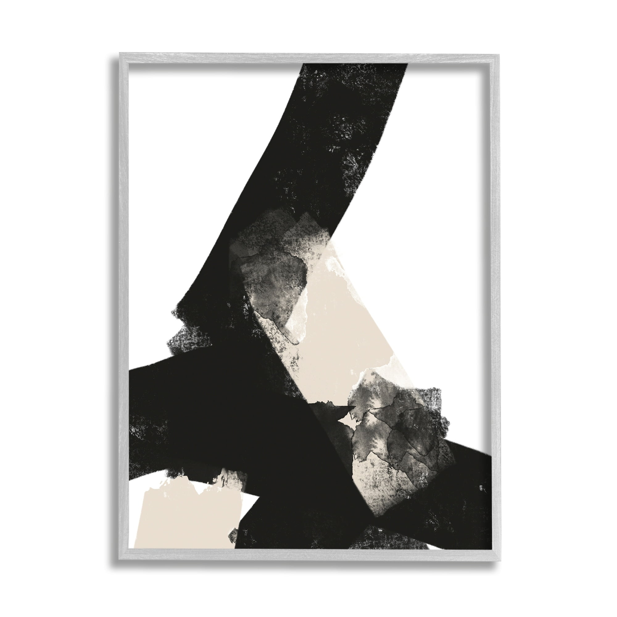 Stupell Industries Bold Black Shapes Curved Stripe Abstract Painting Graphic Art Gray Framed Art Print Wall Art, Design by Brandon Wong