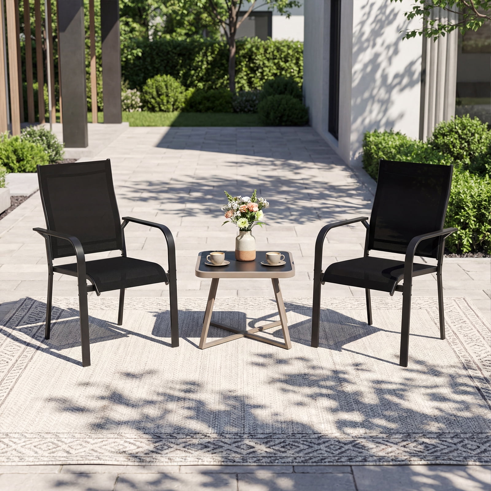 Gymax Patio Dining Chairs Set of 6 w/Metal Frame Breathable Mesh Fabric Backrest