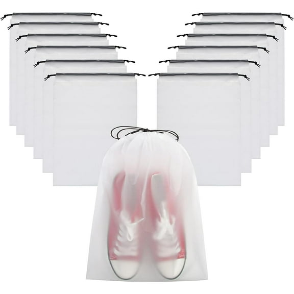 Zhuge 15 Pack Transparent Shoe Bags for Travel Large Clear Shoes Organizers Storage Pouch with Rope for Men and Women，11.8*15.7in