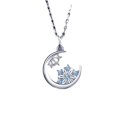 thumbnail image 2 of Titanium steel necklace inlay color clavicle chain star necklace moon necklace women's-Flower Blue Diamond, 2 of 3
