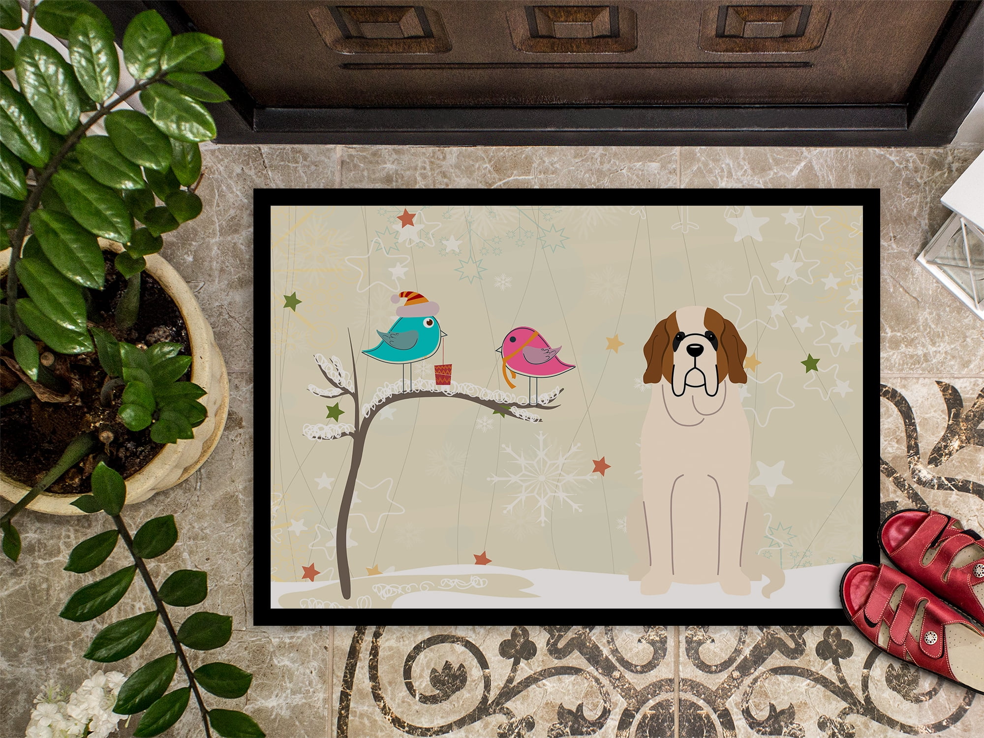Christmas Presents between Friends Saint Bernard Door Mat