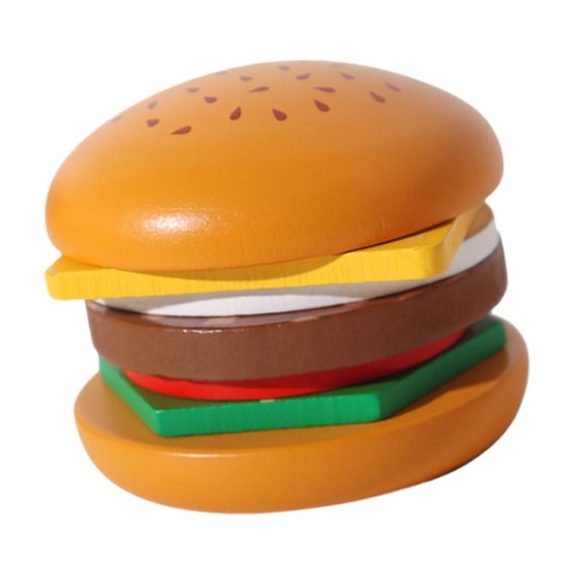 Juguete apilador de alimentos, rompecabezas de combinación de alimentos, desarrolla la motricidad fina, juguetes de madera para niños. Hamburguesa