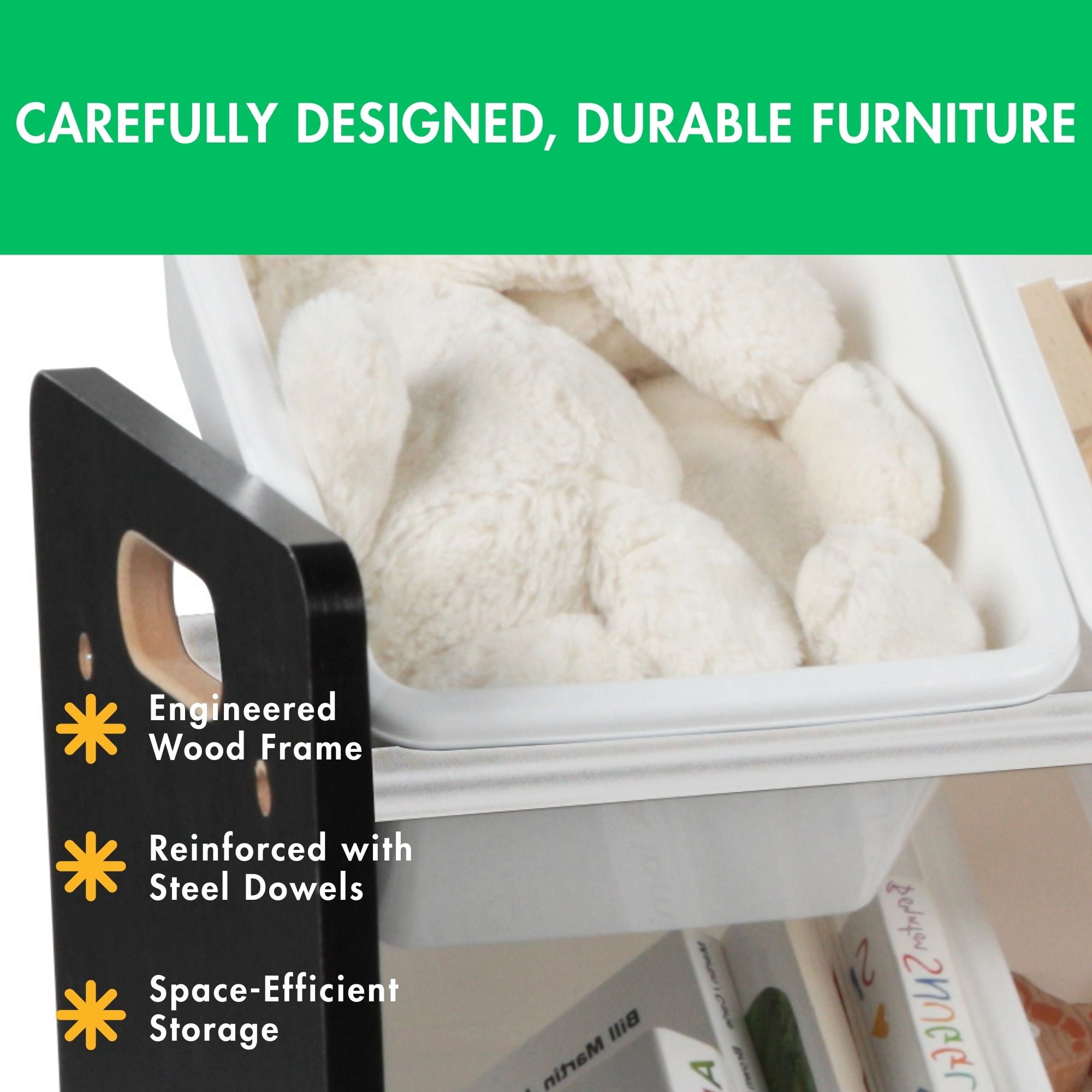 Humble Crew Storage Organizer with 16 Plastic Bins for Kids & Toddlers, Espresso/White
