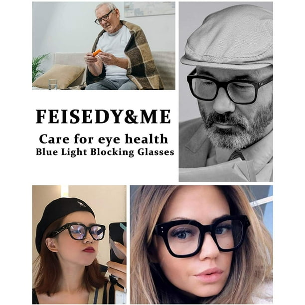 FEISEDY Retro Reading Glasses Thick Square Big Frame Blue  display picture 3