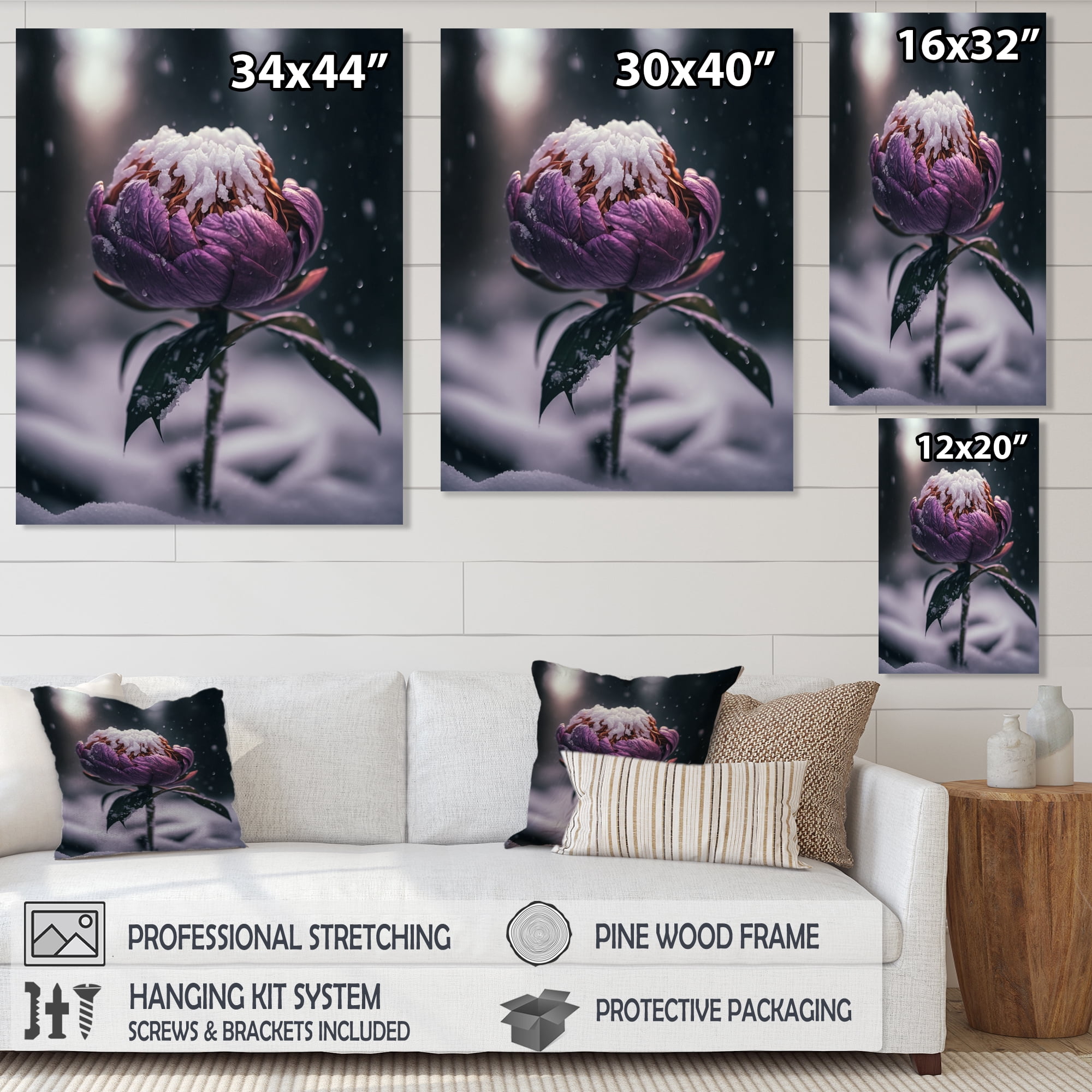 Designart A Blooming Puple Peony Flower In Winter I Canvas Wall Art
