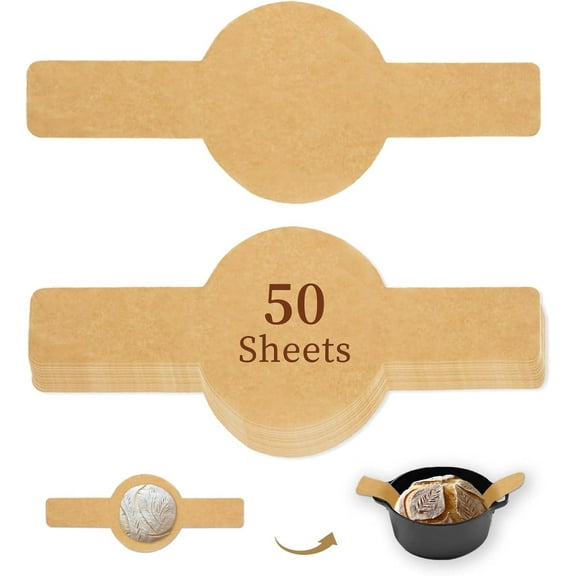 Parchment Bread Sling for Dutch Oven, Shiob Disposable Bread Baking Mat with Long Handles, 50 Pcs Unbleached Parchment Paper for Air Fryer, Sourdough Transfer
