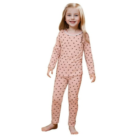

Toddler Girls Pajamas 2Pcs Crew Neck Long Sleeve Tops with Pants Floral Sleepwear Loungewear Pajama Sets for Girls 4T-5T