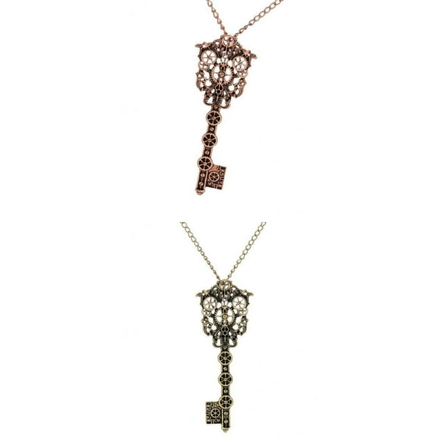 2 Uds. Conjunto de Cadena Colgante en apariencia de Llave Vintage, Joyería de Cuello Unisex Salvador Llave de collar Steampunk