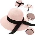 thumbnail image 2 of Beach Sun Straw Hats for Women Sun Protection Wide Brim Summer Straw Hat Color Pink Size One Size, 2 of 6