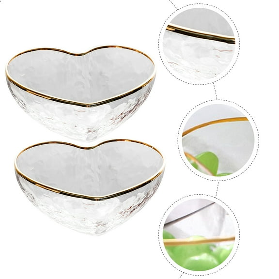 IBASETOY Transparent Glass Dessert Bowl for Storage Heart Shaped Smooth and Easy to Clean 2pcs