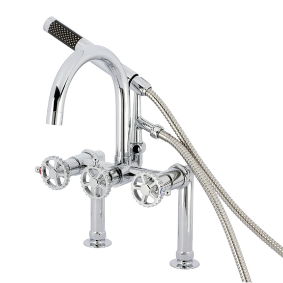 Kingston Brass AE8101CG Fuller Three-Handle 2-Hole Deck-Mount Clawfoot Tub Faucet with Hand Shower in Polished Chrome