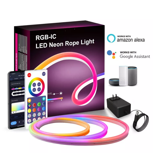 Tira Led Neon Programable RGBIC Wifi de 5m compatible con Alexa y Google Home Homebit RGBIC neon de 5m
