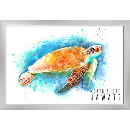 North S Hawaii Sea Turtle Watercolor Lantern Press Artwork 24x16 Giclee Art Print Gallery Framed Silver Wood Com - Sea Turtle Wood Slat Wall Art North S Hawaii Sea Turtle Watercolor Lantern Press Artwork 24x16 Giclee Art Print Gallery Framed Silver Wood Com - Sea Turtle Wood Slat Wall Art