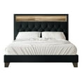 thumbnail image 4 of Castle Place LED Light Nailhead Trim Linen Upholstered Bookcase Bed, Charcoal Grey, King, 4 of 7