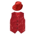 thumbnail image 2 of Moggemol Gilet de Danse Jazz Choeur pour Filles et Garçons avec Chapeau Costume de Performance de Scène Veste de Fête Rouge 140, 2 of 7