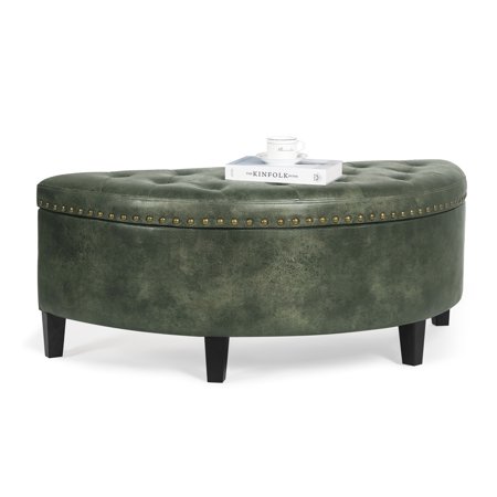Homebeez 43.5 Half Moon Storage Ottoman Button Tufted Bedroom Bench for Entryway Living Room Green