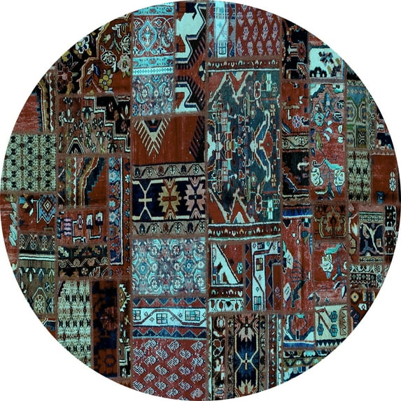 Ahgly Company Indoor Round Patchwork Light Blue Transitional Area Rugs, 4' Round