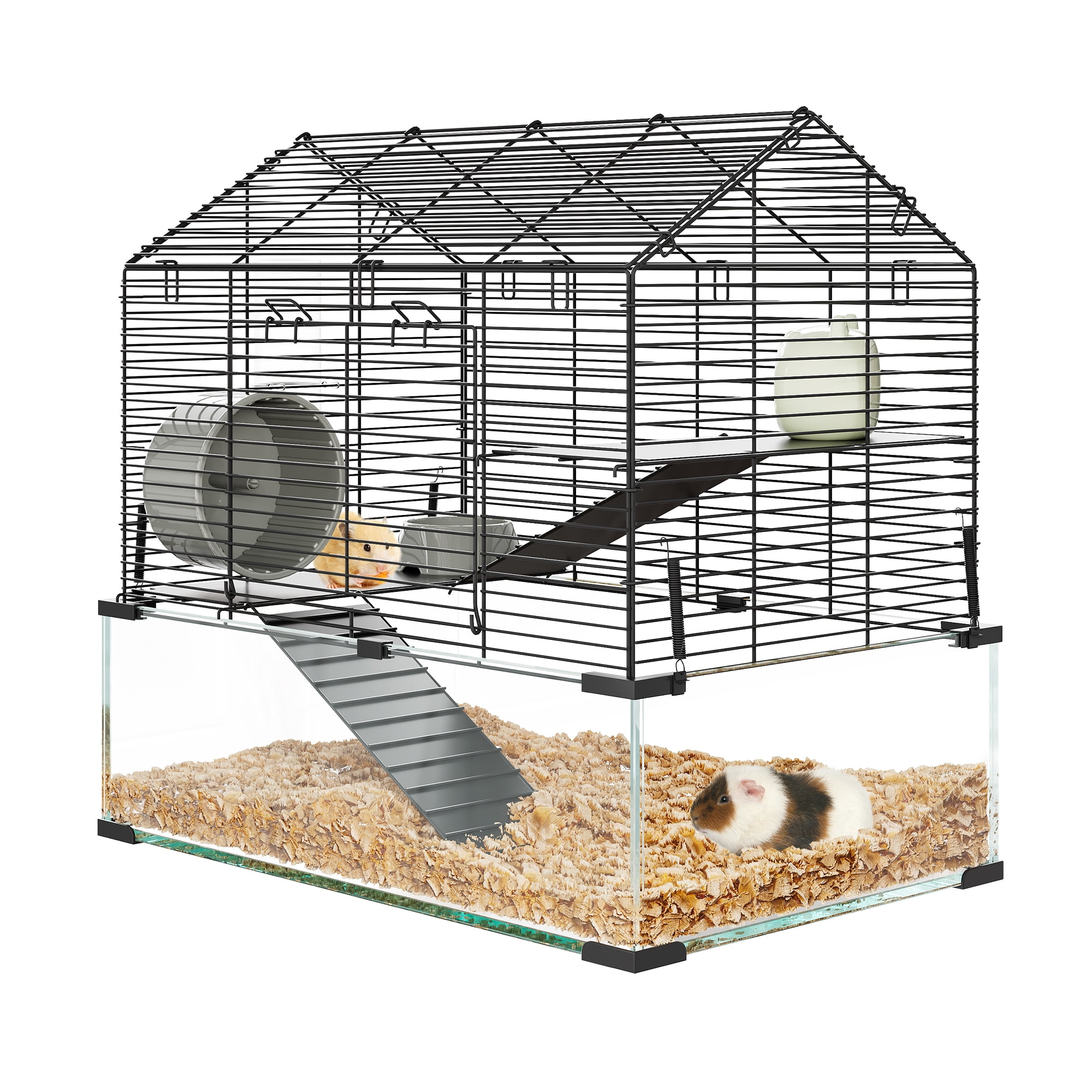 EastVita Large Hamster Cage with 7" Deep Tempered Glass Bottom,3 Tiers Big Hamster Tank with Running Wheel,Hut,Water Bottle