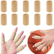 10 Pcs Elastic Compression Finger Protector,Bexikou Thumb Finger Brace Support,Finger Sleeves Protectors for Pain Relief, Arthritis, Trigger Finger, Sports, Basketball, Baseball (Beige)