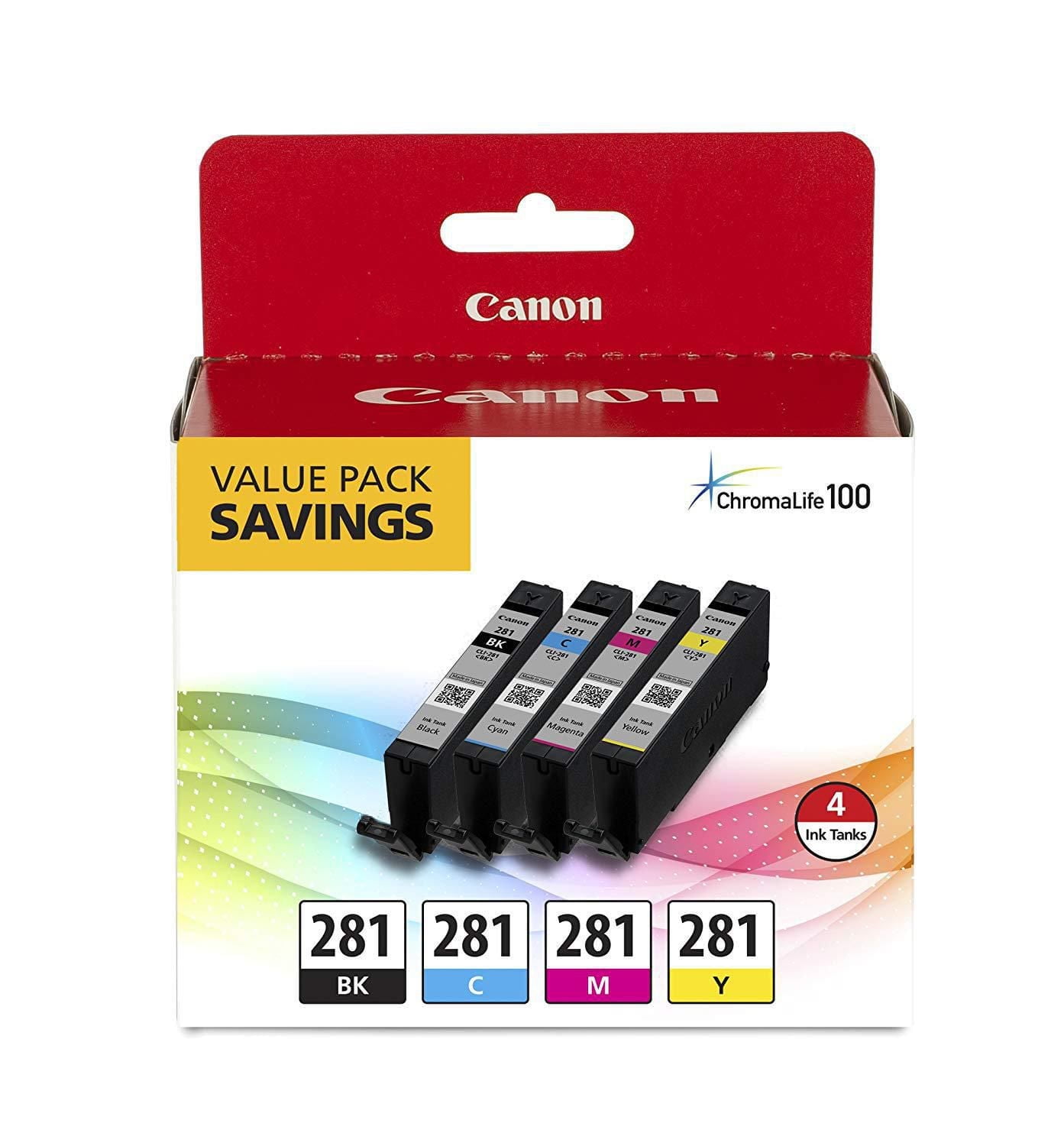Canon CLI-281 Black, Cyan, Magenta, Yellow Value Pack, Value Pack