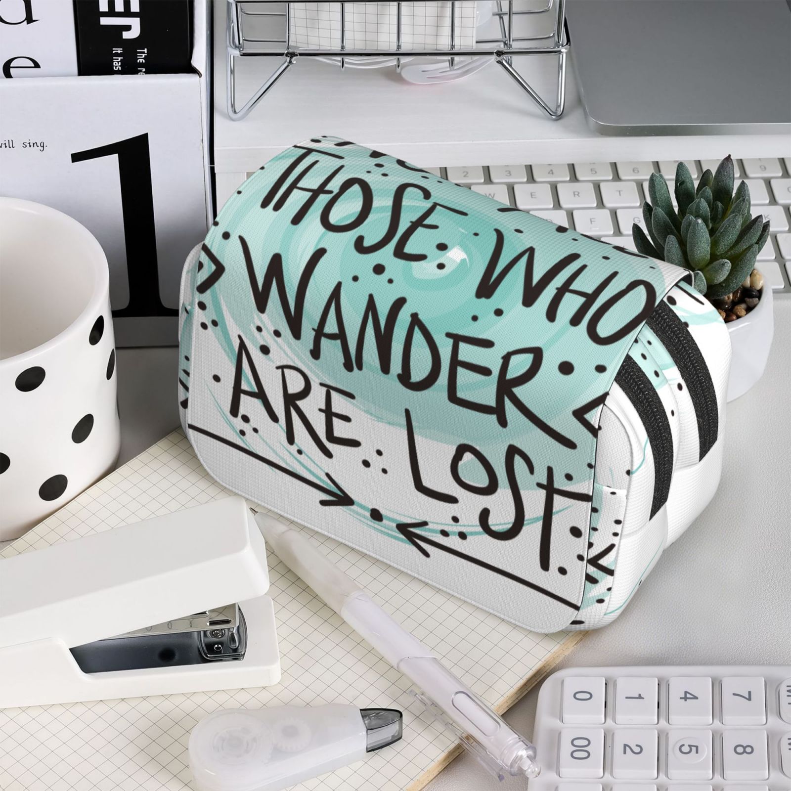 Rateoe Not All Who Wander Are Lost1 Pattern Double Clamshell Pen Case, Storage Organizer with Two Zipper Compartments– Holds Up to 50 Pencils & Pens