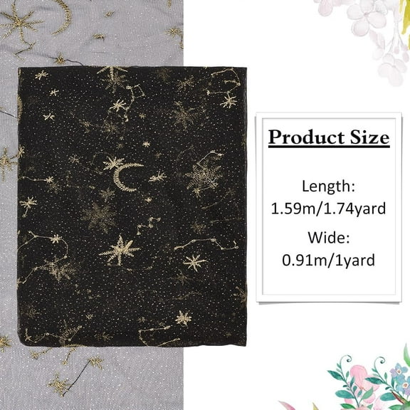 1pc 1 yard Glitter Tulle Fabric 62inch Stars Moon Lace Fabric Polyester Embroidered Mesh Lace Accessories for Wedding Veils Formal Dress Curtain Home Decor Black