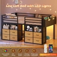 thumbnail image 6 of Afuhokles Low Loft Bed Twin Size with 8 Storage Drawers, Twin Loft Bed with Bookcase and LED Lights, Black, 6 of 8