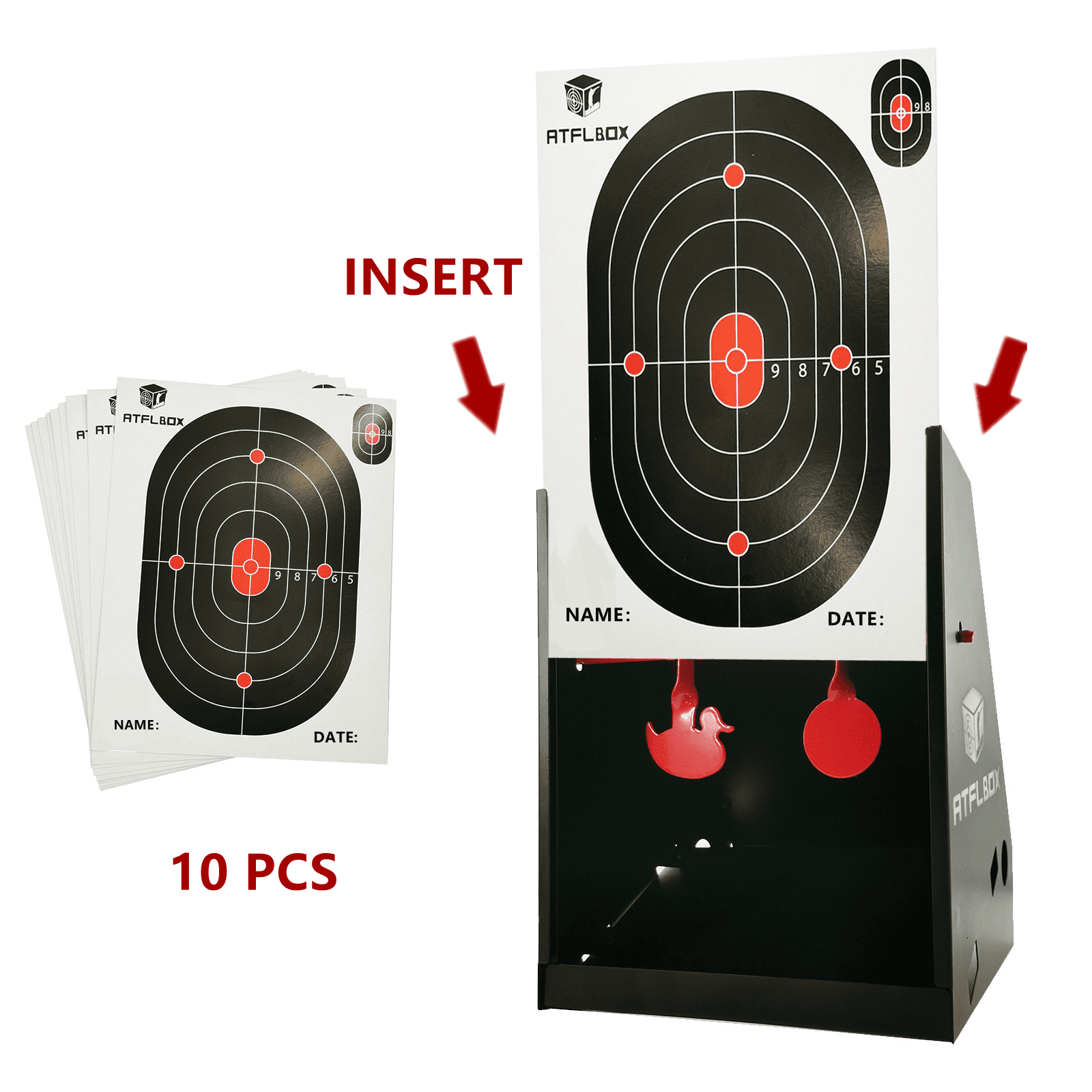 Atflbox 7 x 9 Inch BB Gun Target Trap with 10pcs Paper Target and Spinning Shooting Targets for Airsoft Pellet