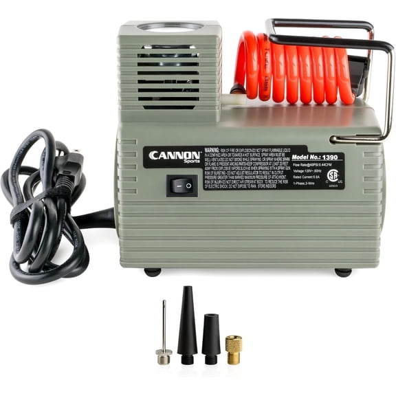 Cannon Sports Electric Ball Inflator Pump with Pressure Gauge - Powerful 1/8 HP Oil-Less Compressor, Inflates Balls, Exercise Balls, Tires, Pool Floats, Air Mattresses, and More