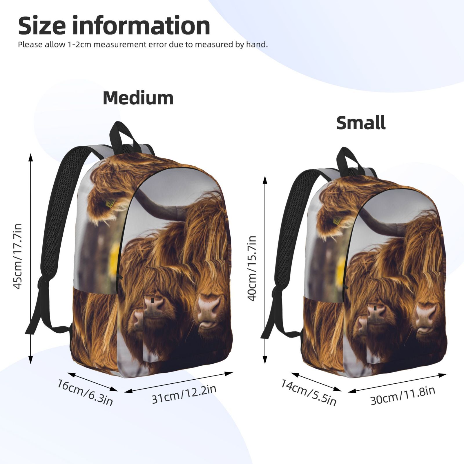 Vsdgher Portrait Of Cow With Its Baby Cow Print Canvas Backpack Travel Rucksack Unisex Knapsack 15.7/17.7Inch Laptop Backpack for Work,College -Medium