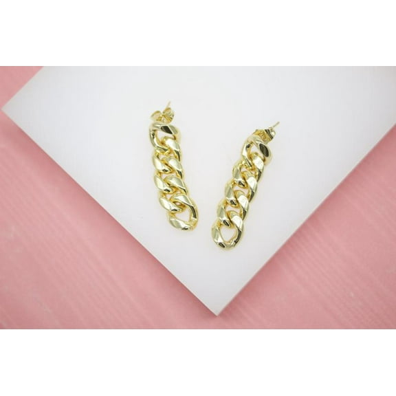 18K Gold Filled Cuban Curb Link Chain Dangle Drop Earrings (L193)