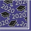 Class Of 2020 5" x 5" Folded Size 2 Ply Graduation Beverage Napkins,Purple,Pack of 36,6 Packs