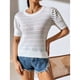 thumbnail image 2 of Blusa de punto ahuecada Cuello redondo Manga corta abullonada Ajuste casual Blusa ahuecada de color puro, 2 of 8