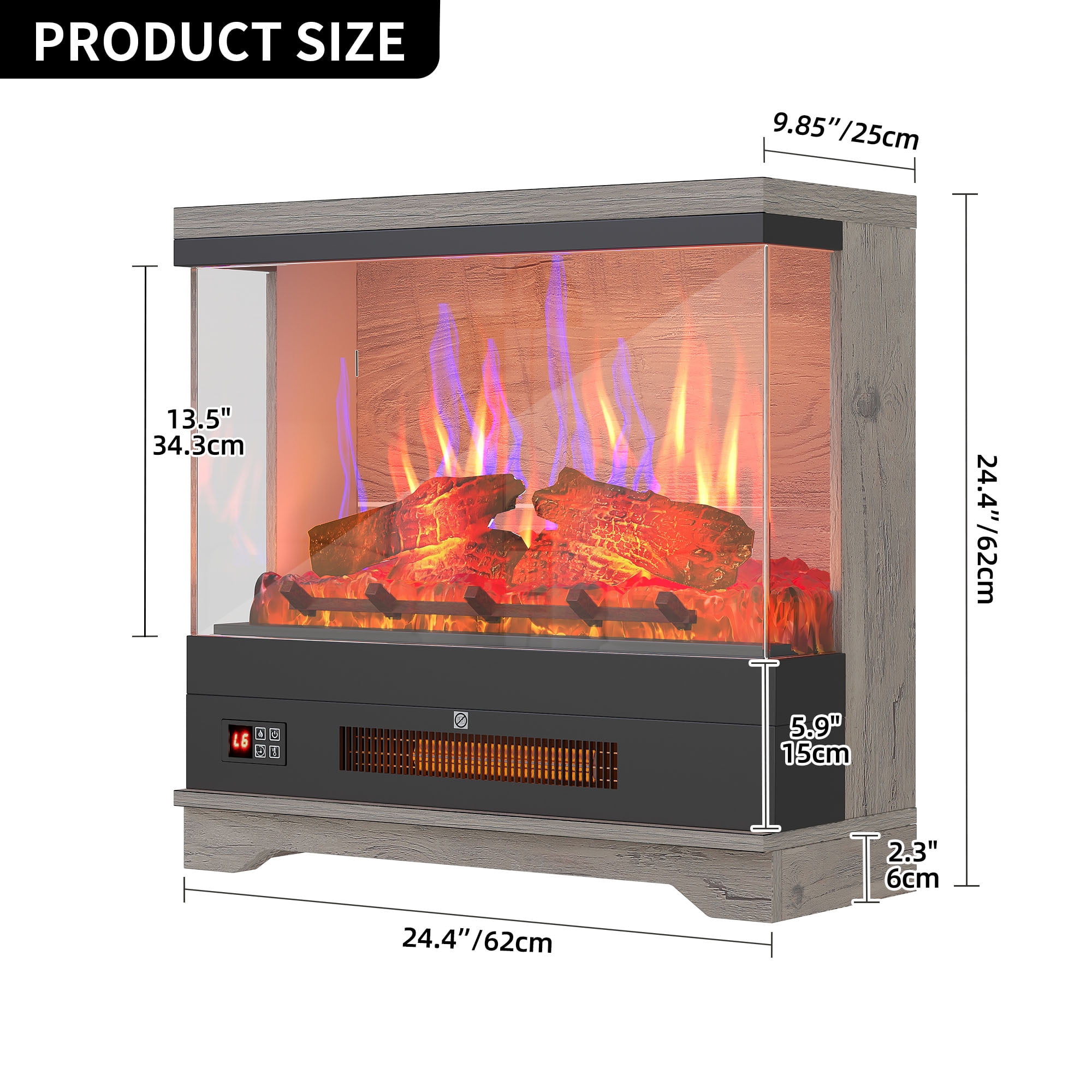 Uforic 25 inch Electric Fireplace Insert, Freestanding Fireplace with Remote Control, 7 Color Flames, 5000 BTU, Gray & Black