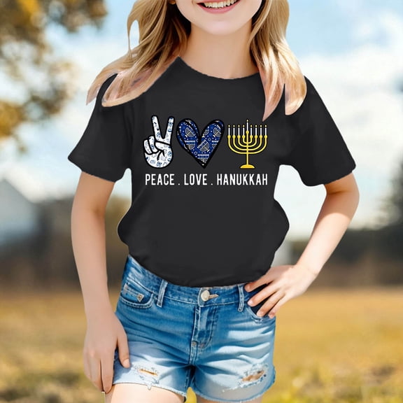 Girls Tshirts Basic Style Graphic Print Crew Neck Short Sleeve Tee for Everyday Wear Girls Tops Black 3 Years-4 Years