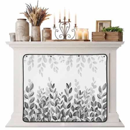 Magnetic Fireplace Cover Gray Eucalyptus Leaf Fireplace Screen Watercolor Leaves Insulation Fireplace Blocker Blanket Save Energy Fireplace Draft Stopper Covers for Living Room 39x32