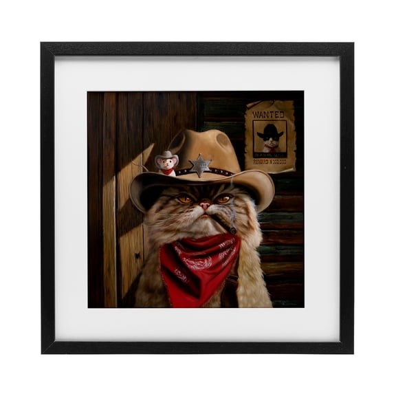 Stupell Industries Southwestern Deputy Purrkins Cat Sheriff Black Framed Print Under Glass, 13 x 13, by Lucia Heffernan