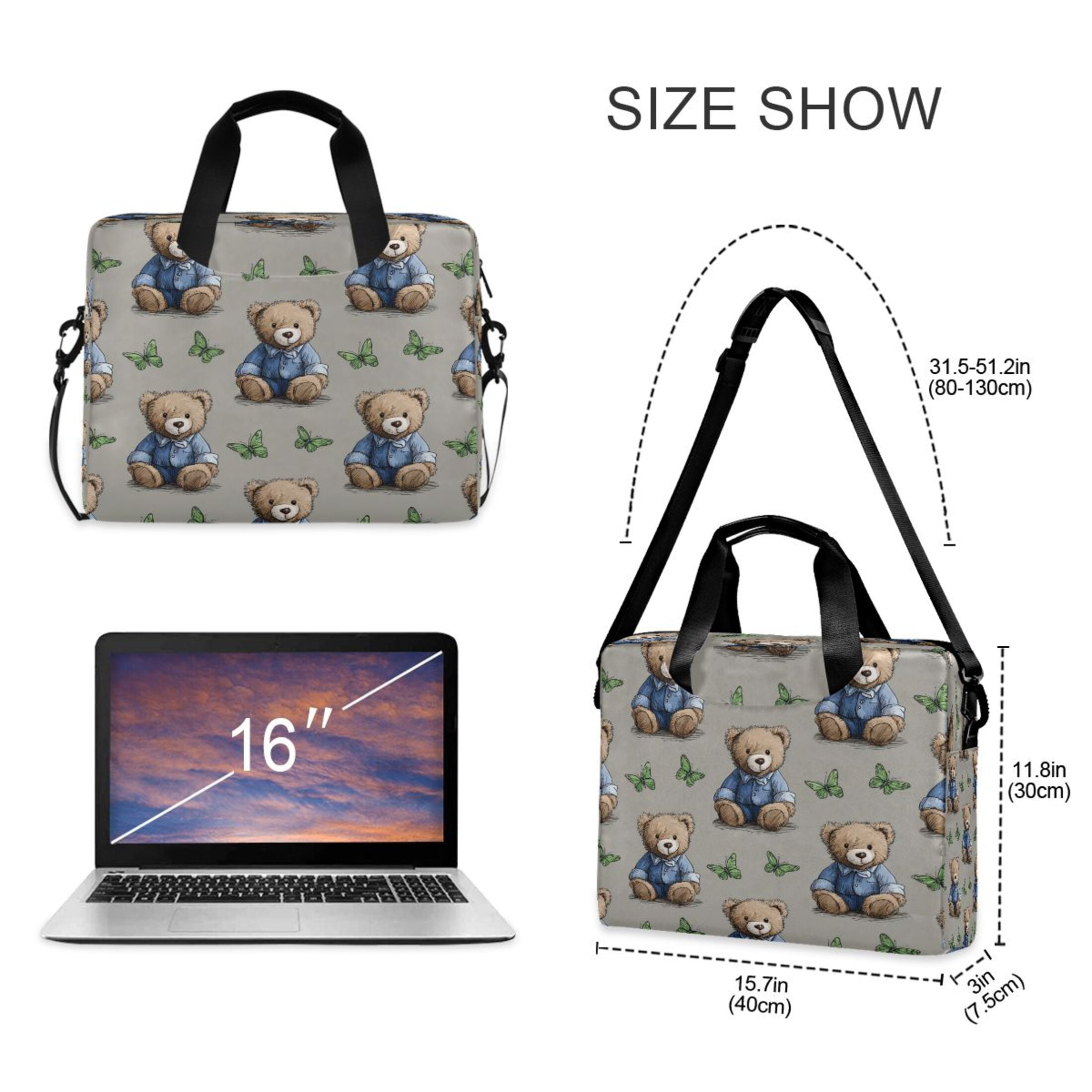 Laptop Bag Laptop Briefcase 15.7 x 3 x 11.8 Inches Laptop Bag Briefcases Laptop Storage Travel Laptop Bag Work Laptop Bag Cute Bear Seamless
