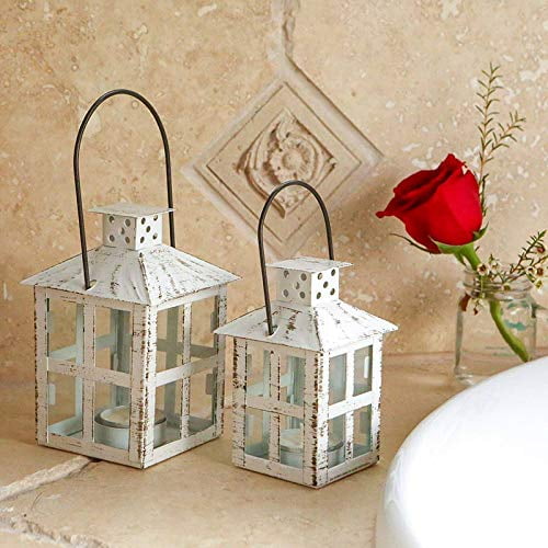Vintage White Distressed Lantern Small Set Of 12 Guest Gifts