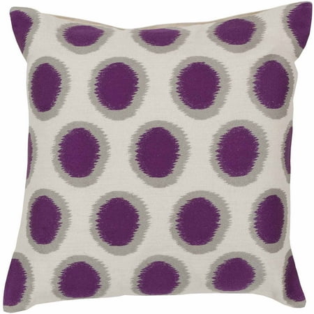 Art of Knot Amory Hand Crafted Satin Embroidery Circles Linen Decorative Pillow with Poly Filler, Violet