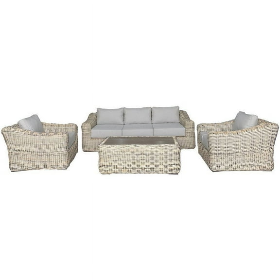 Hawaii Three-Tone Wicker Gray/Off White/Beige Sofa Set in Silver Gray Cushion