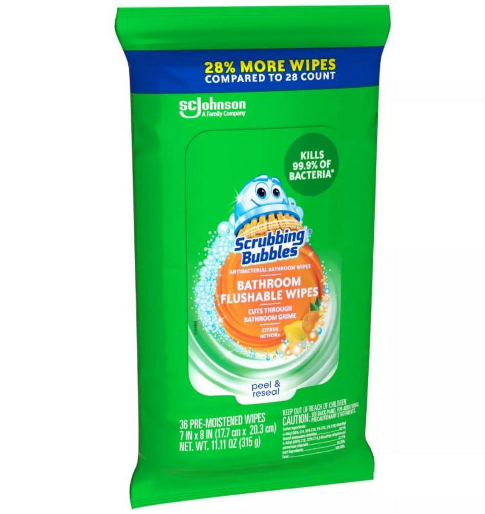 (3-Pack) Scrubbing Bubbles Flat Pack Wipes, 36 CT