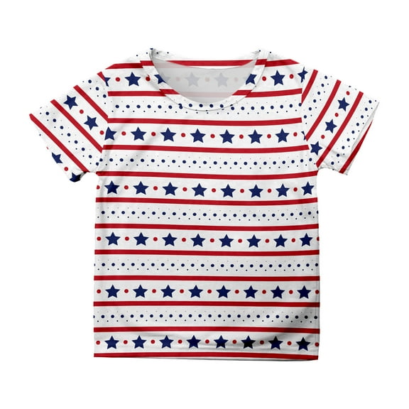 TOWED22 Kids 4th of July American Flag Shirts Boys Girls Patriotic Cotton T-Shirt Independence Day Tee Tops Sizes 3-10 Years(Beige,6-7 Y)