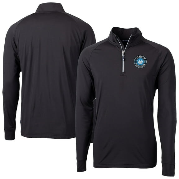 Men's-Cutter & Buck  Black Charlotte FC Adapt Eco Knit Stretch Recycled Raglan Quarter-Zip Pullover Top
