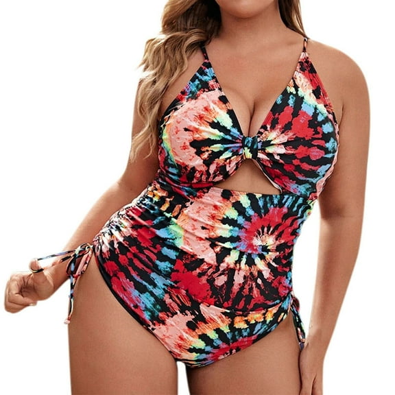 Fimkaul One Piece Swimsuit for Women Fashion Plus Size Printed Backless Swimmwear Bathing Suit