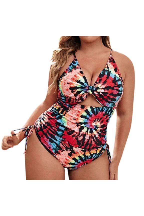 Ruidigrace One Piece Swimsuit for Women Fashion Plus Size Printed Backless Swimmwear Bathing Suit