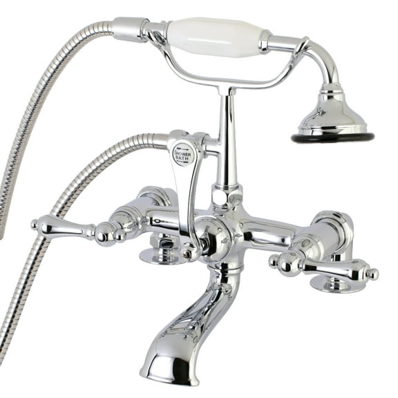 Kingston Brass AE204T1 Aqua Vintage 7" Center Deck-Mount Clawfoot Tub Faucet with Hand Shower, Polished Chrome