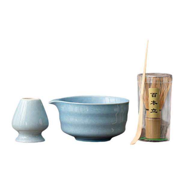 Juego de té matcha japonés, cuenco de regalo, herramientas con boquilla, soporte para batidor, cuenco tradicional de matcha para salón de té, comedor Azul